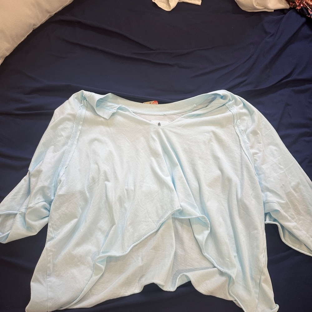 Free People Blue Asymmetrical Dolman Sleeve Crop Top